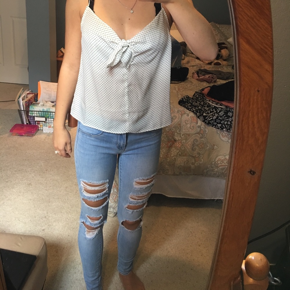 Black and white polka dotted tank top